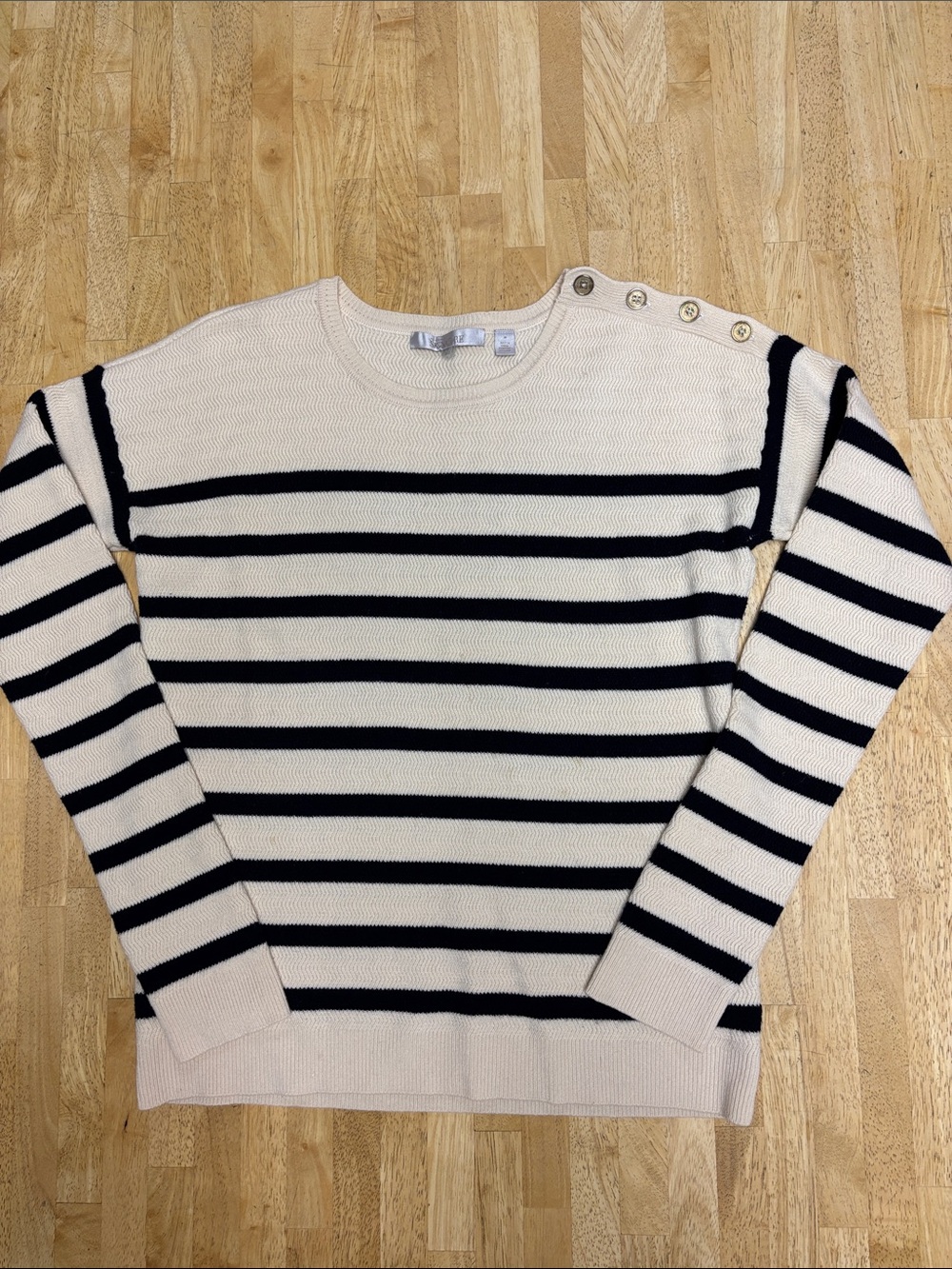 Nordstrom Signature Striped Cashmere Sweater Button Shoulder Left Knit Medium M